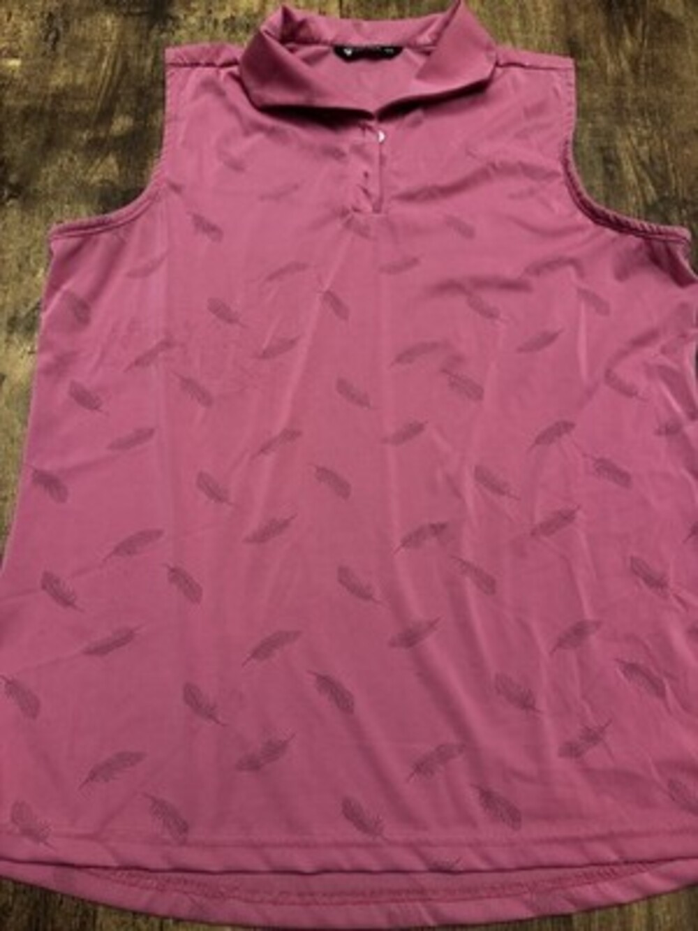 Levelwear Women's Sleeveless Pink Feather Print Golf Polo Shirt XL